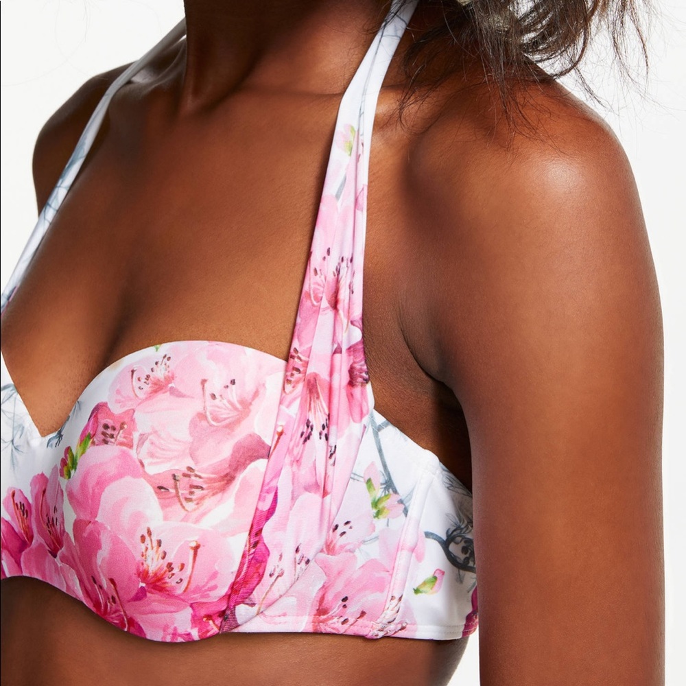 NWOT TED BAKER ✨ PADDED FLORAL PINK & WHITE BIKINI TOP SIZE LARGE